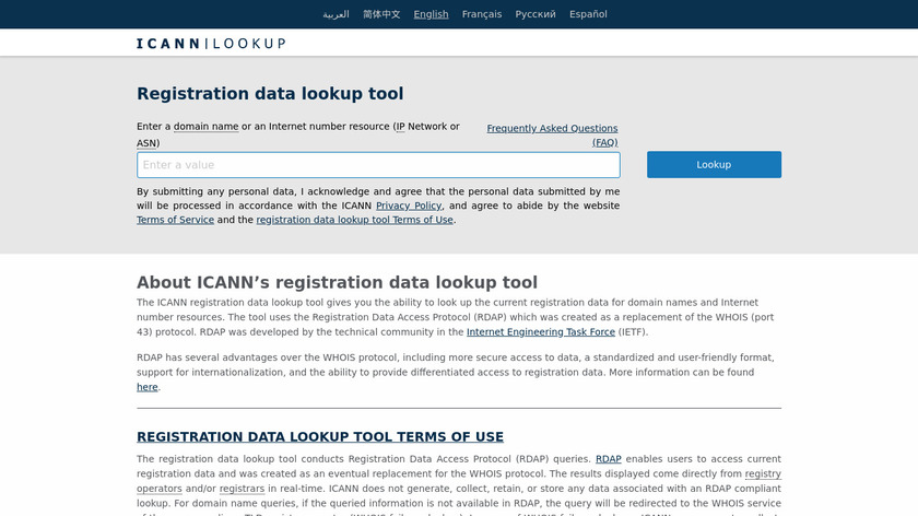 ICANN WHOIS Landing Page