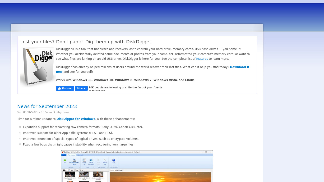 DiskDigger Landing page