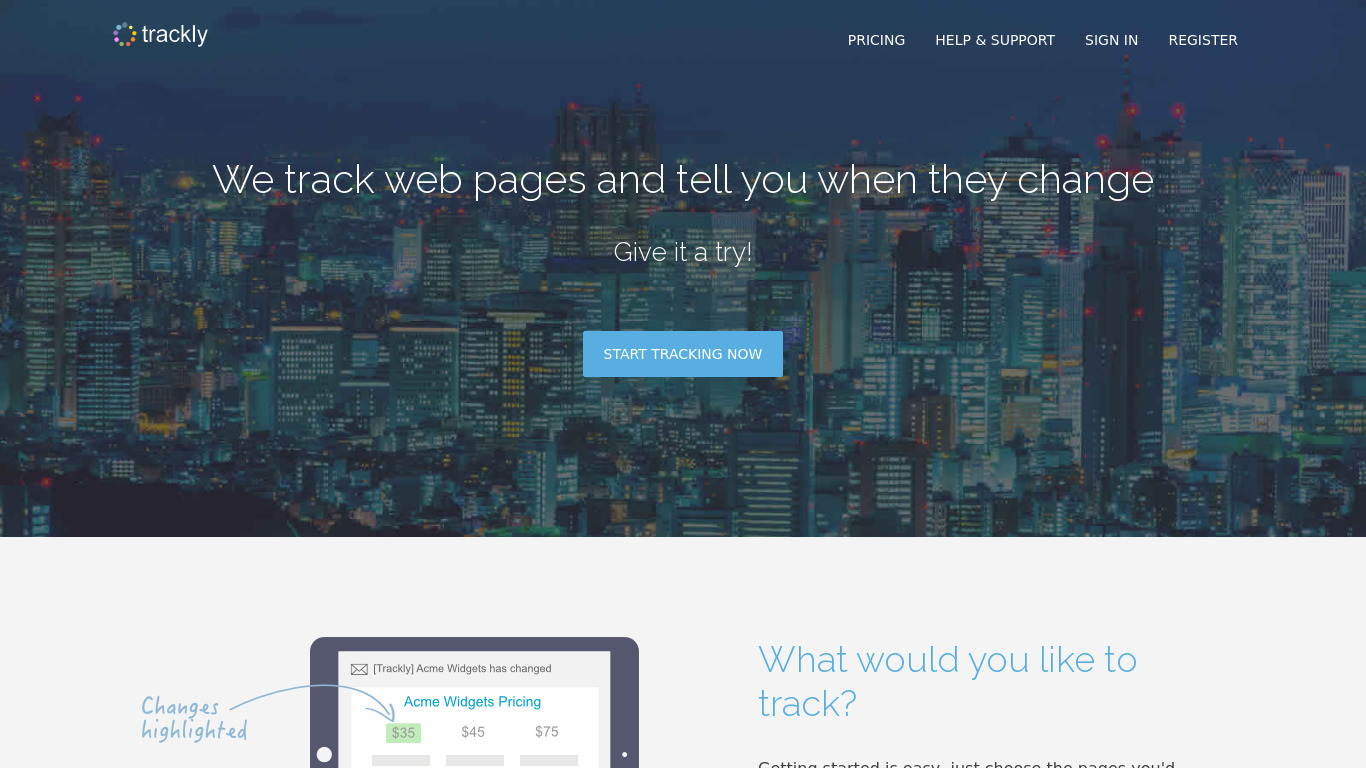 Trackly Landing page