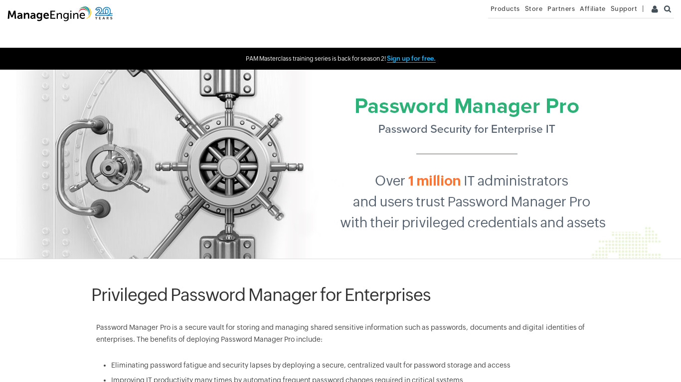 ManageEngine Password Manager Pro Landing page