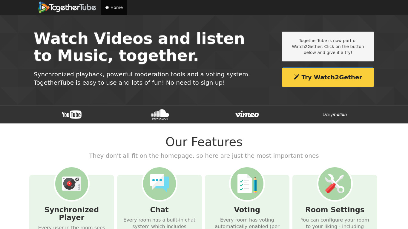 TogetherTube Landing page