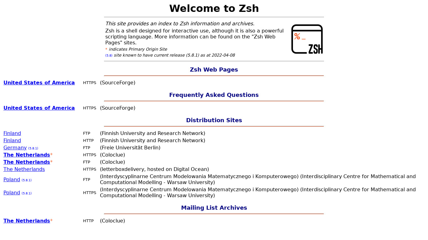 zsh Landing page
