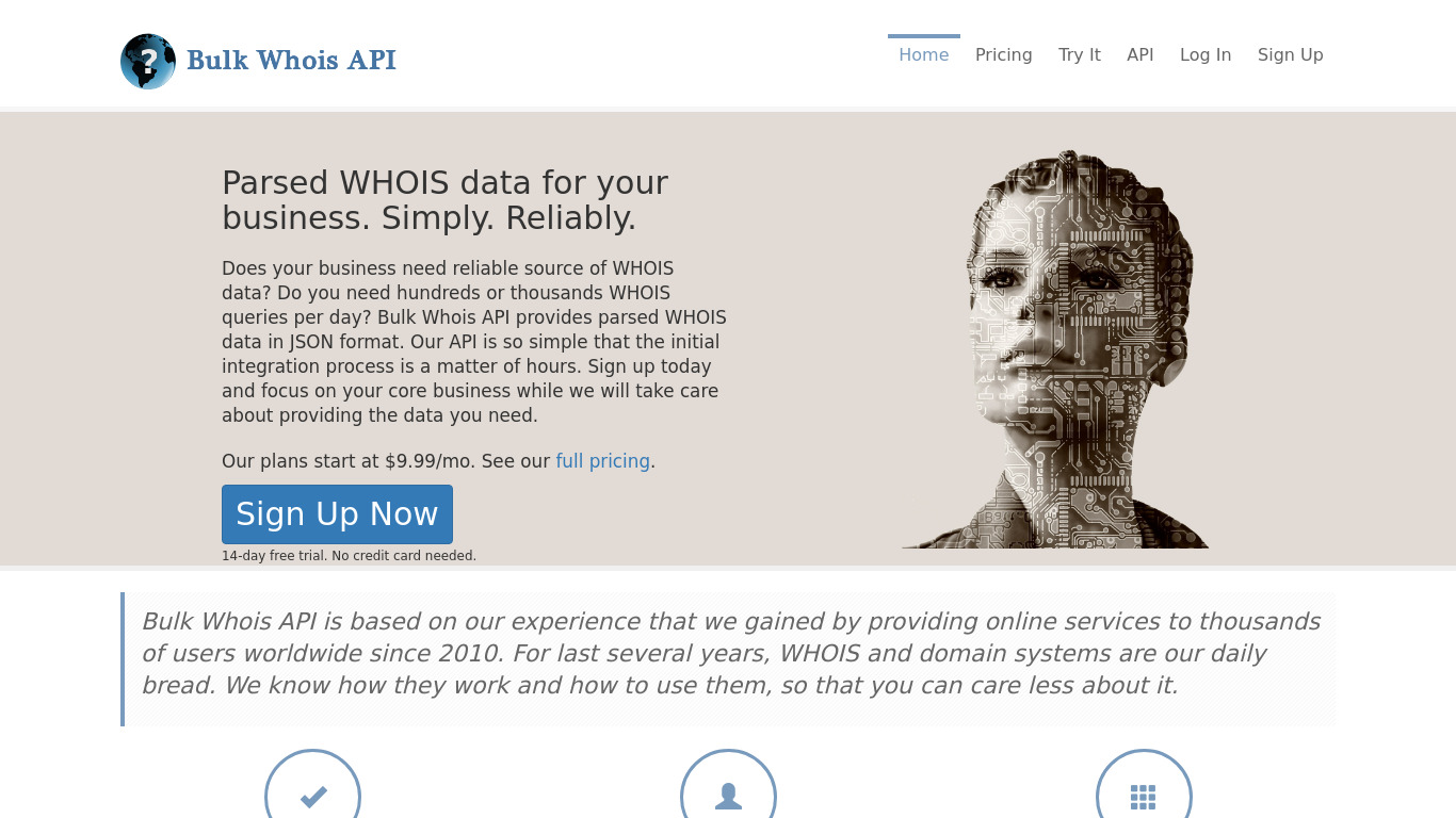 Bulk Whois API Landing page