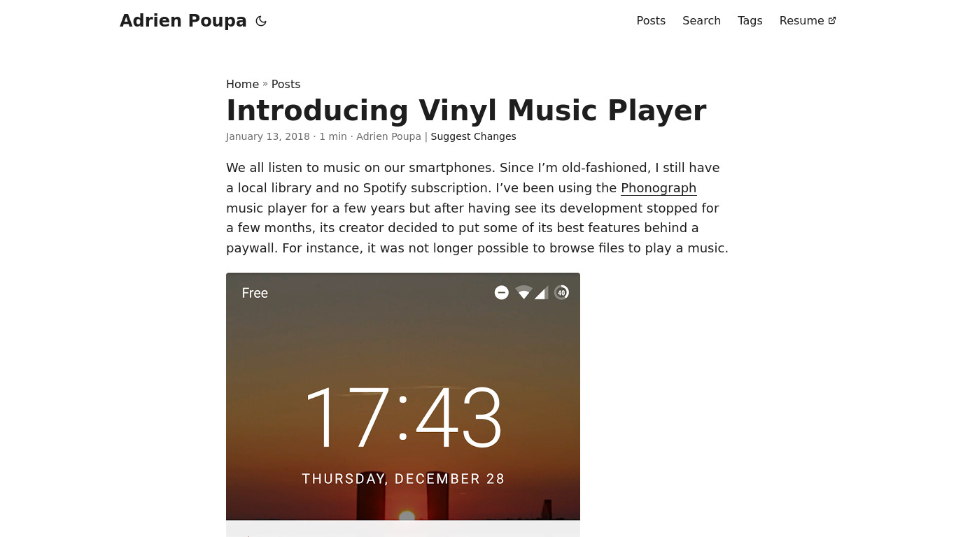 Vinyl Music Player Landing page