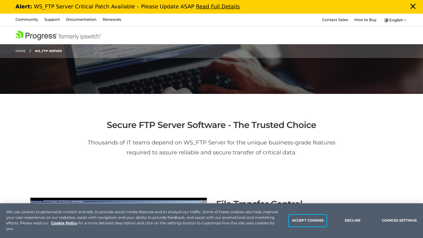 WS_FTP Server Landing page