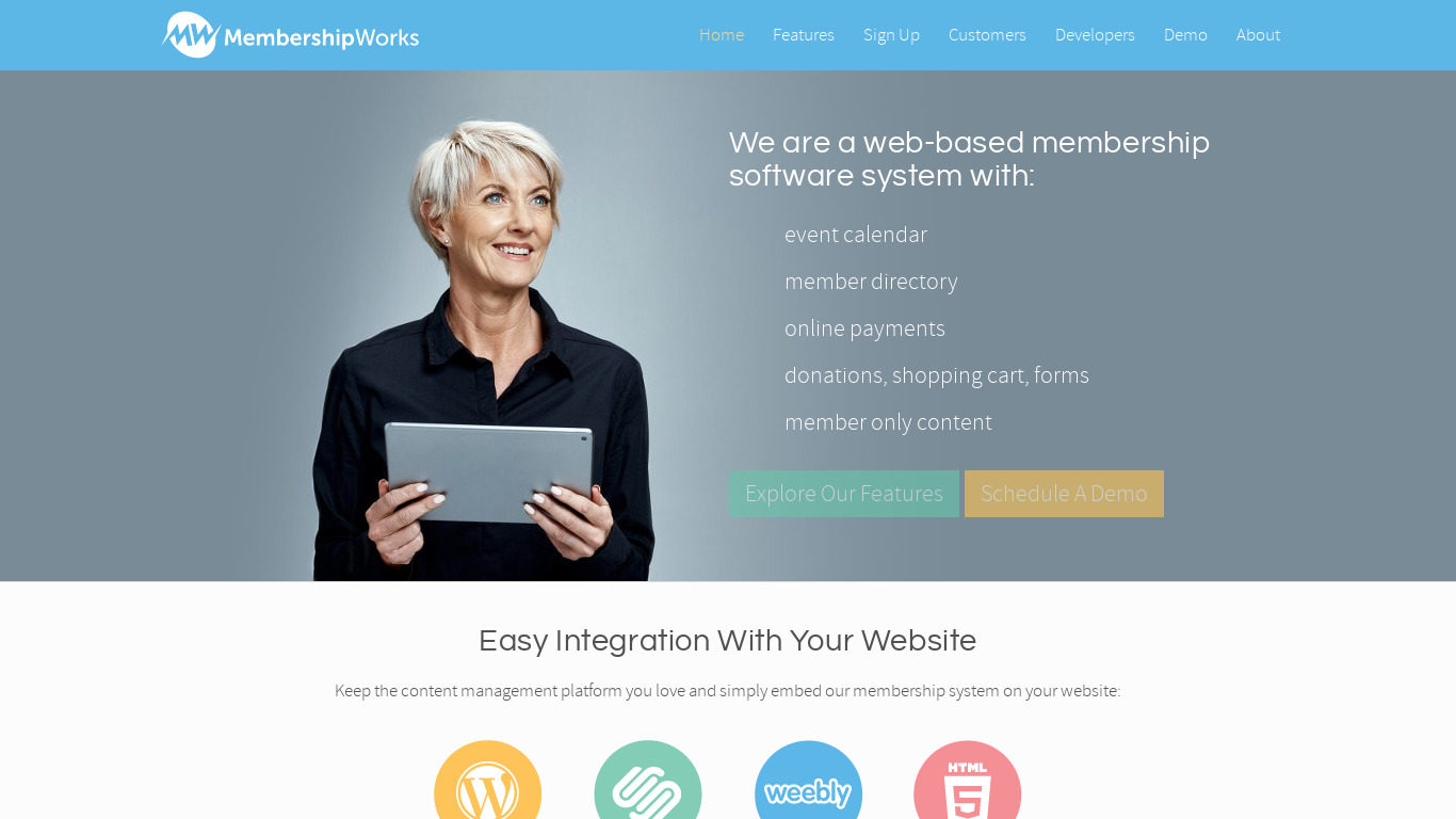 MembershipWorks Landing page