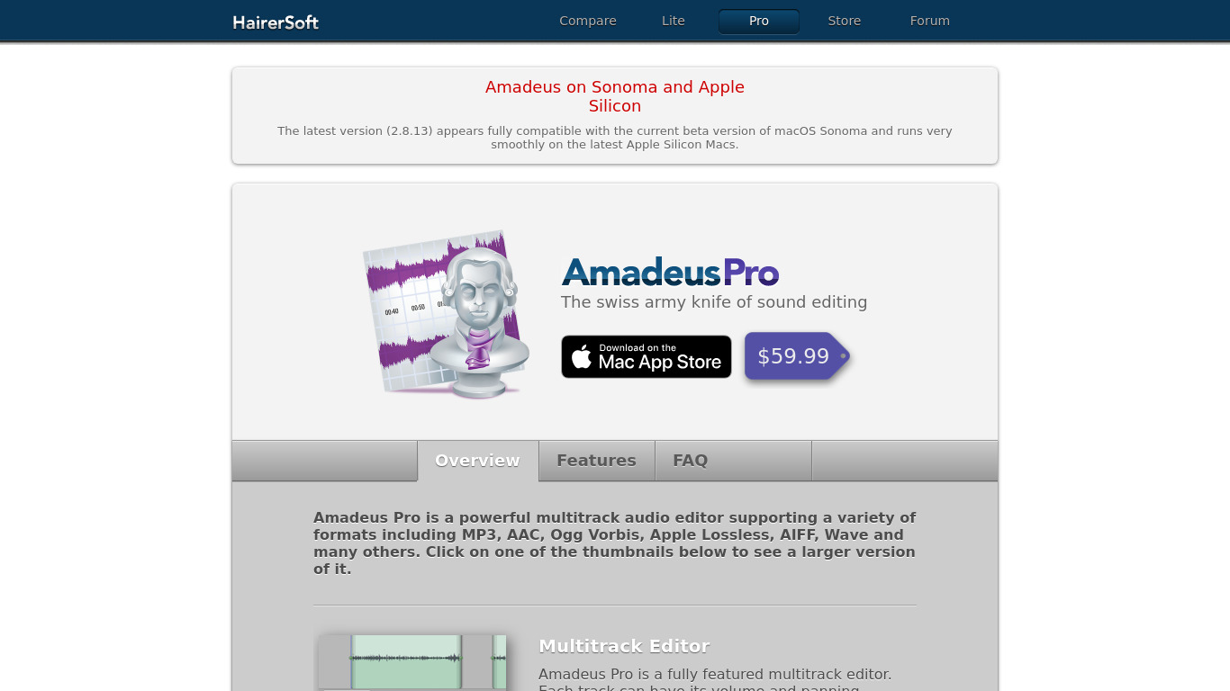 Amadeus Pro Landing page