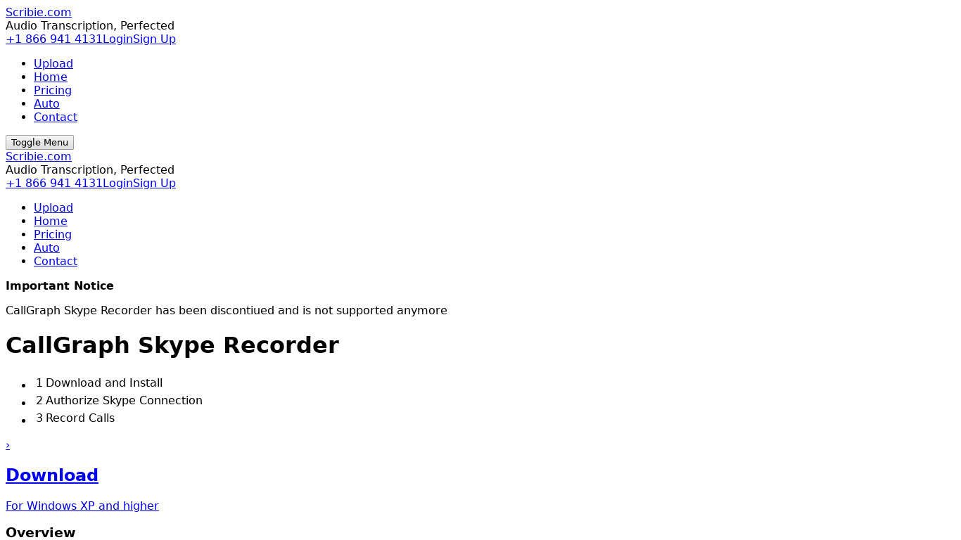 CallGraph Skype Recorder Landing page