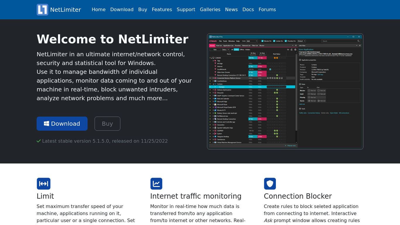 NetLimiter Landing page