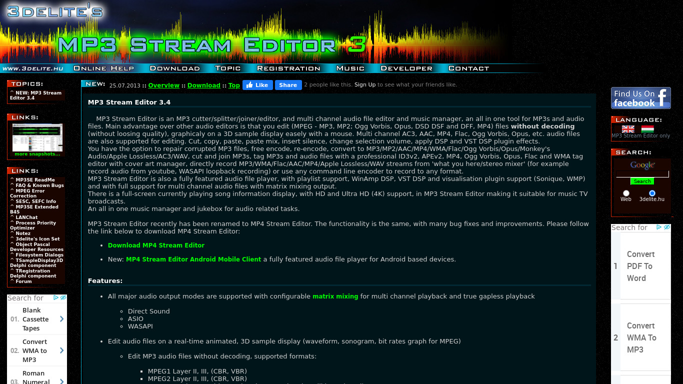 MP3 Stream Editor Landing page