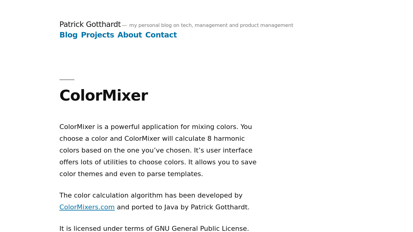 ColorMixer Landing page