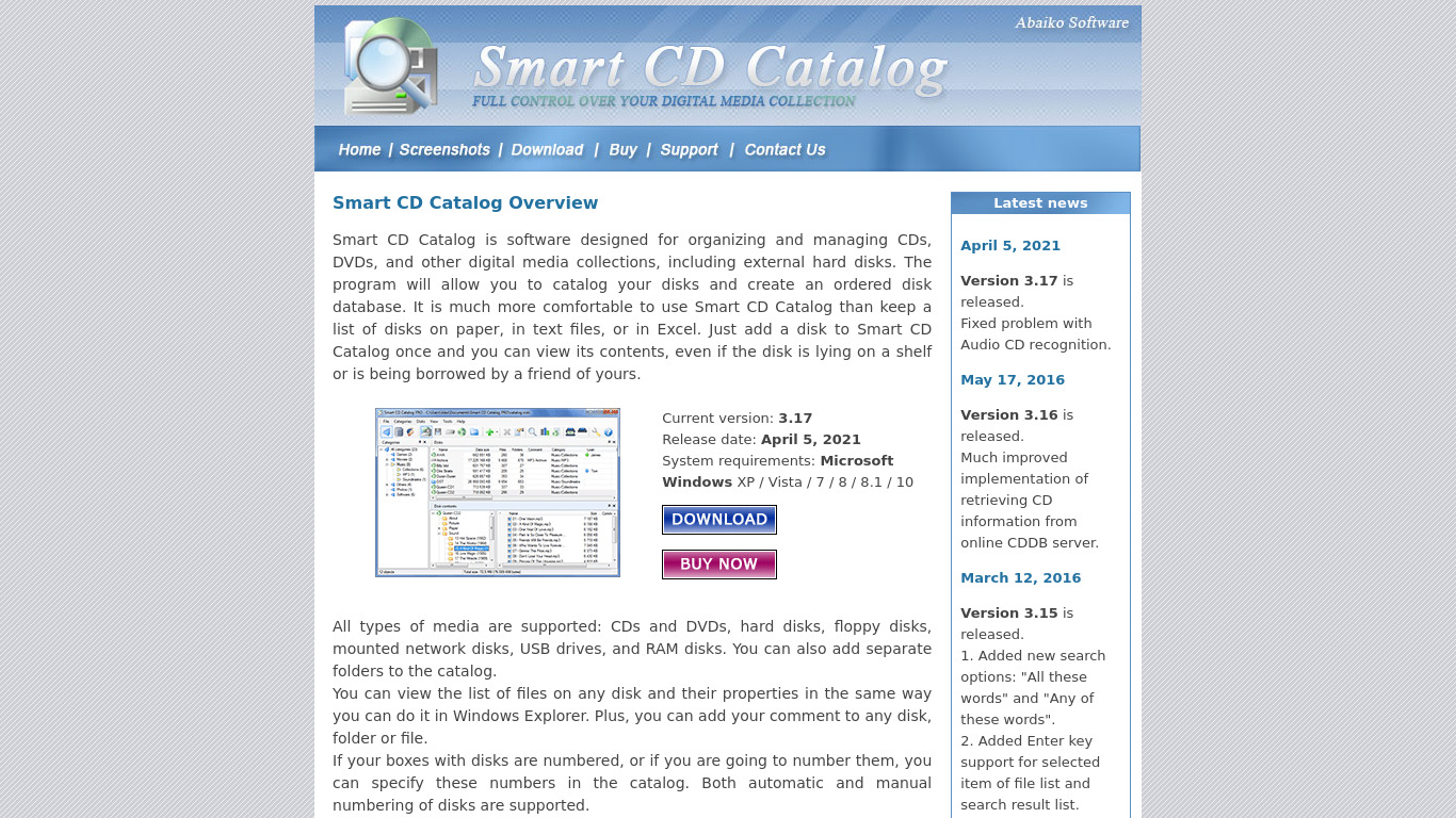 Smart CD Catalog Landing page