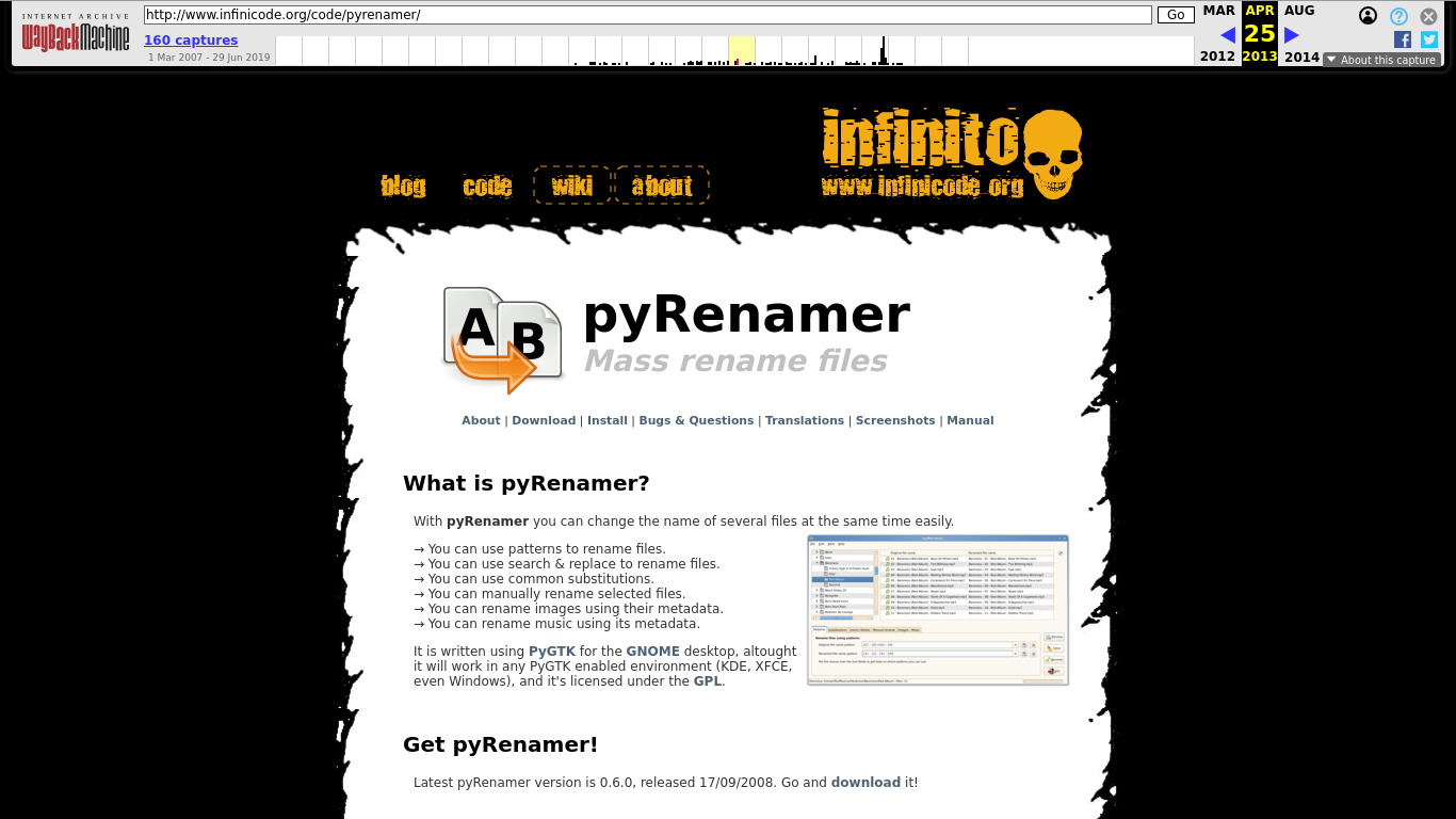 pyRenamer Landing page
