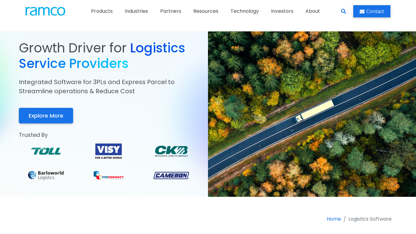 Ramco Logistics Landing page