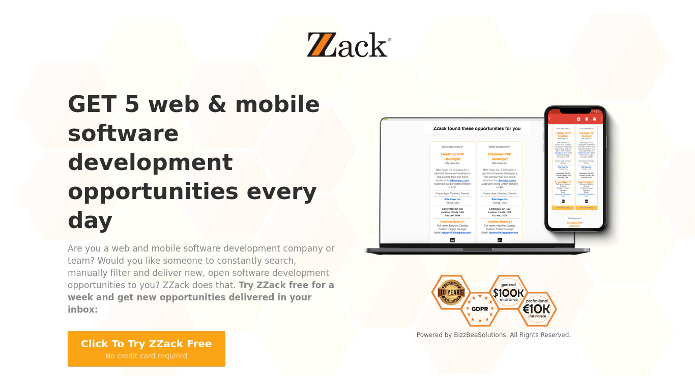 ZZack Landing page