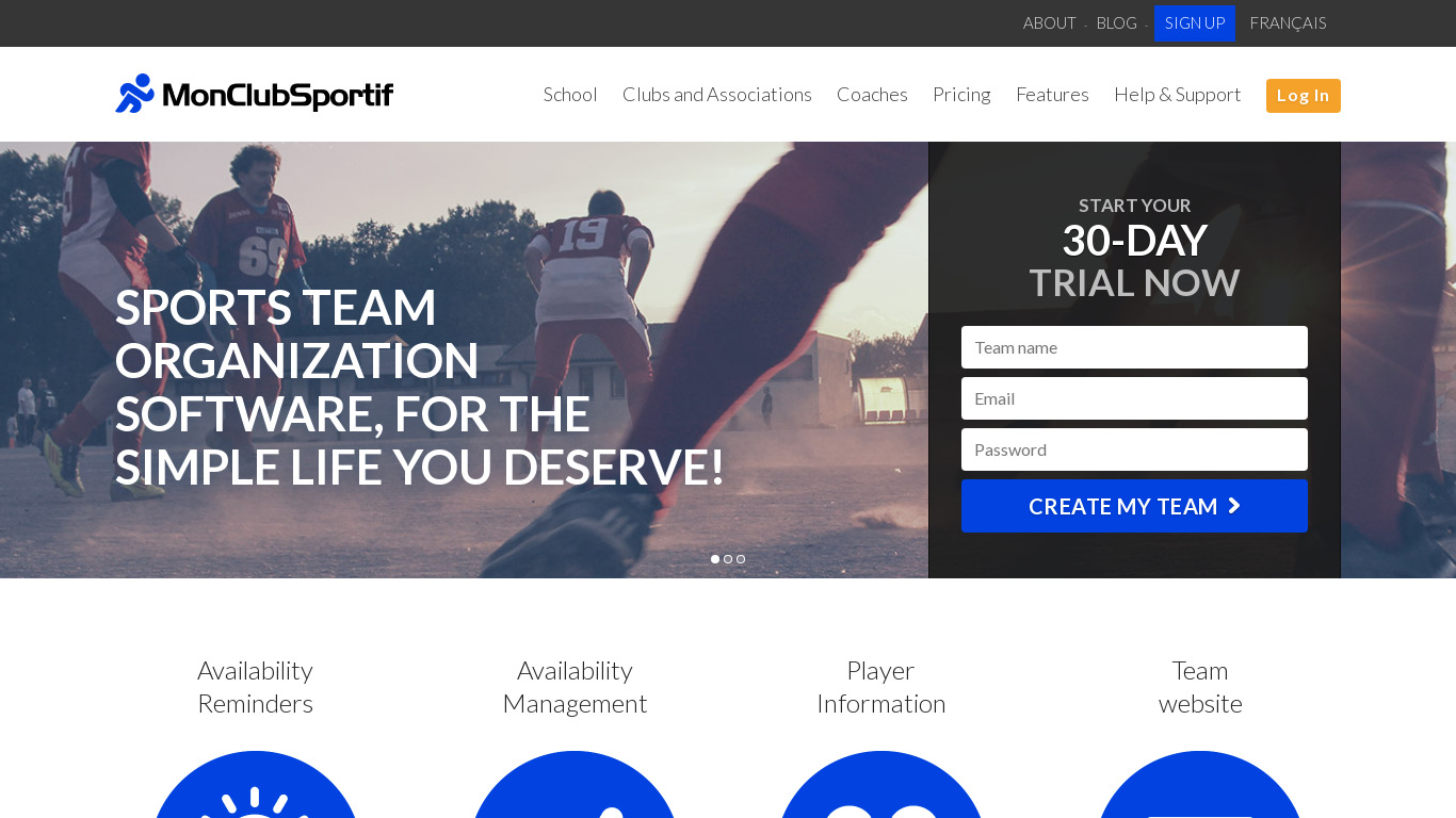 MonClubSportif Landing page
