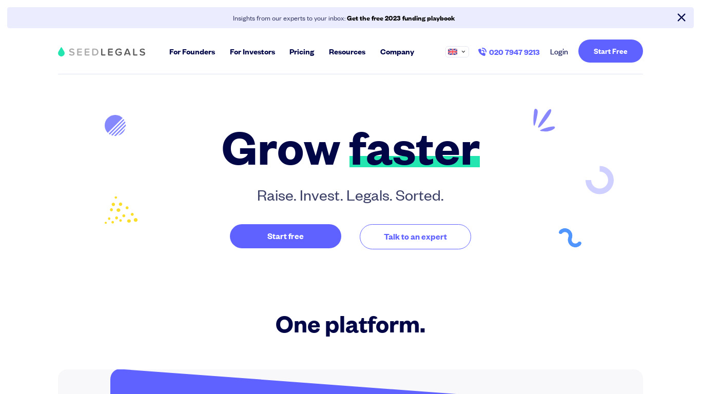 SeedLegals Landing page