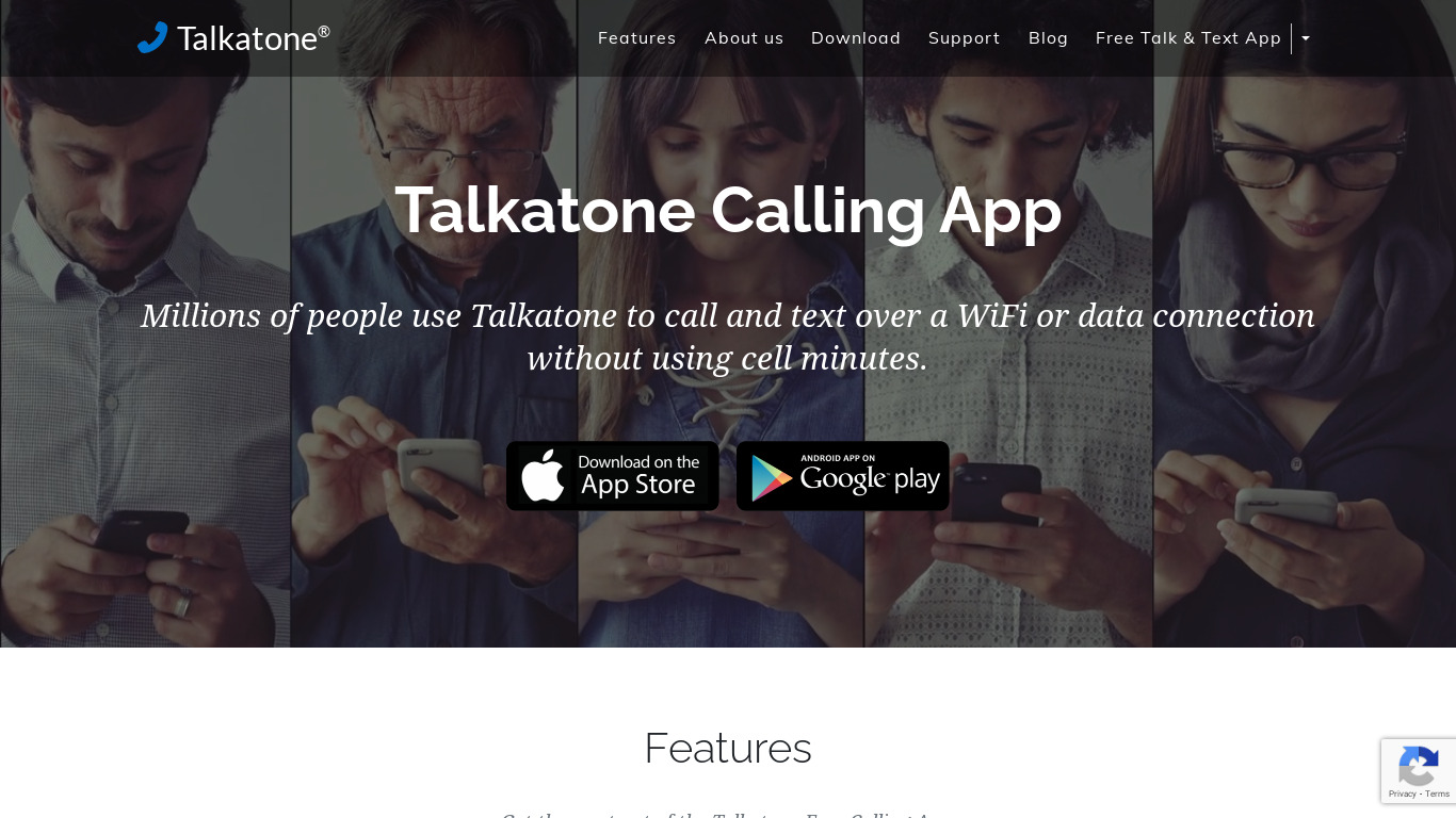 Talkatone Landing page