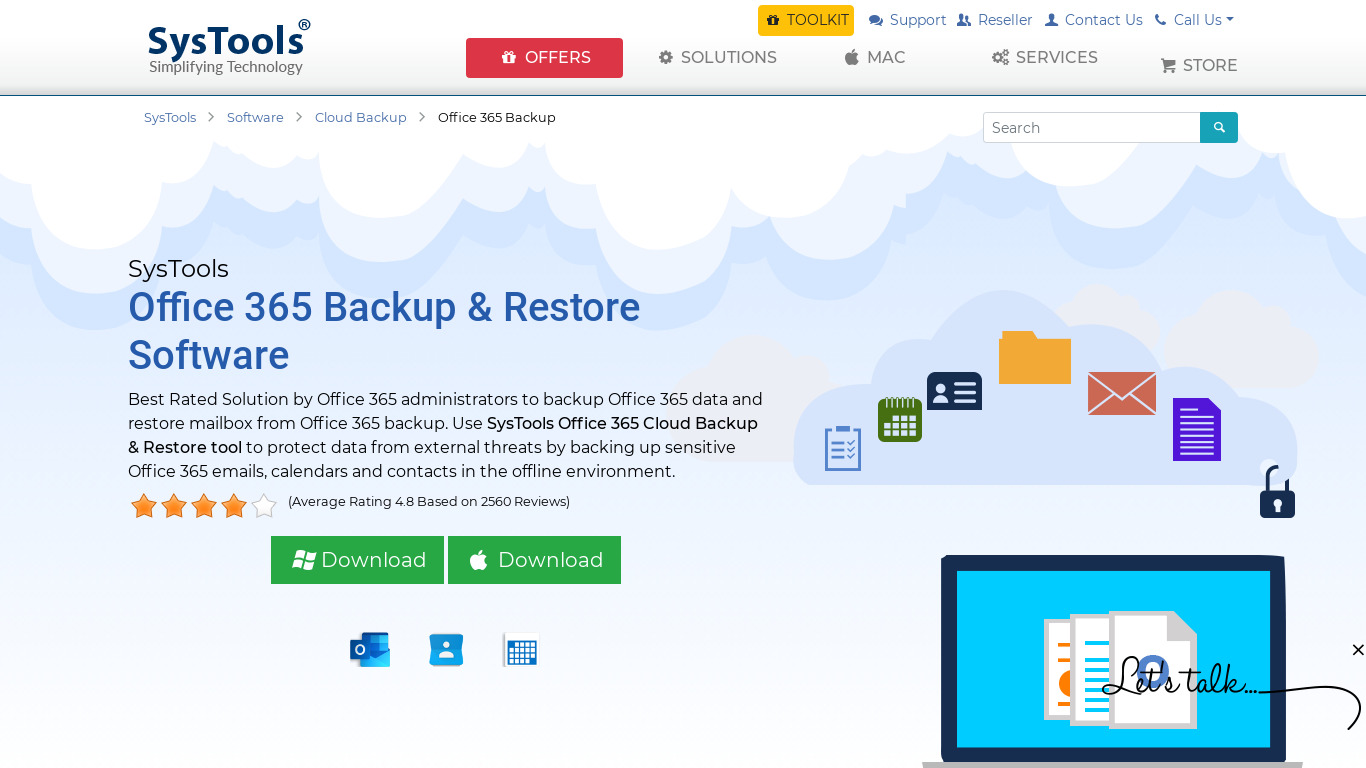 SysTools Office 365 Backup Landing page