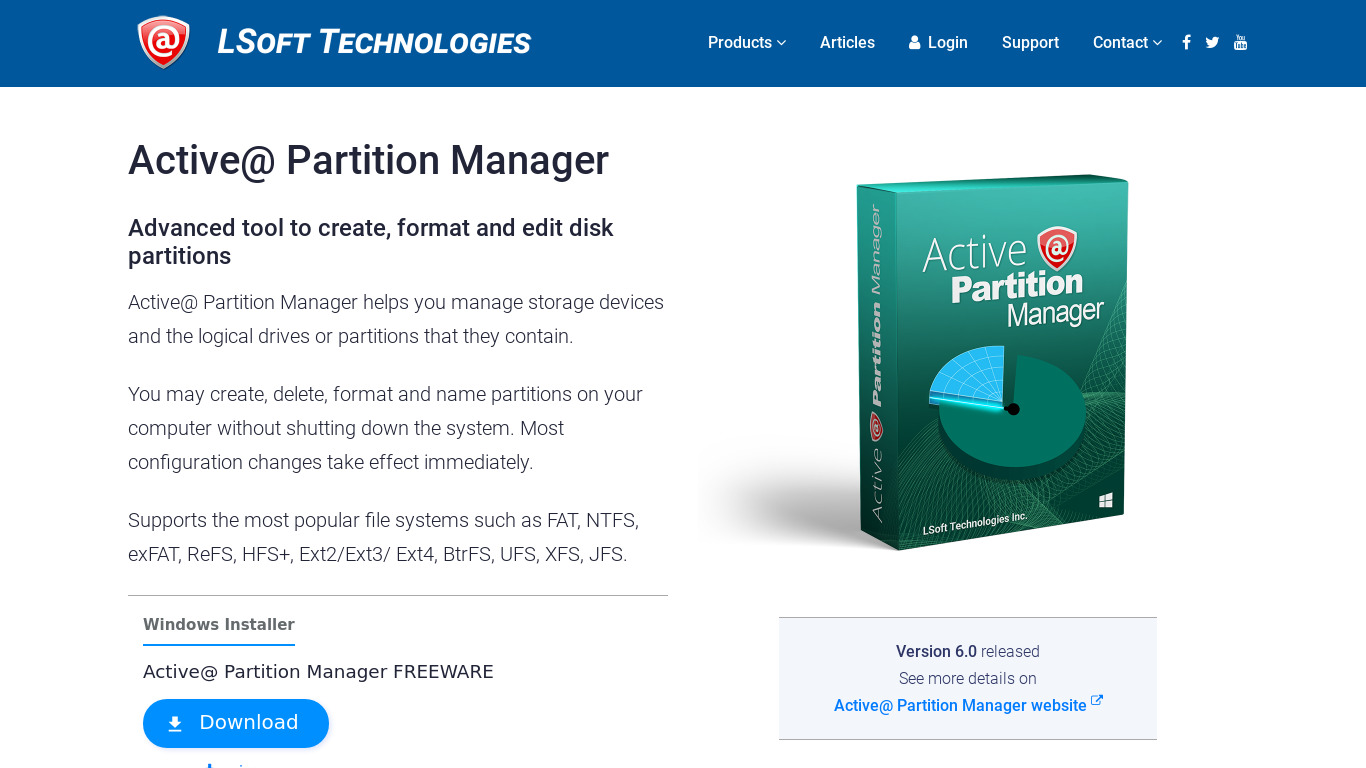 Active@ Partition Manager Landing page