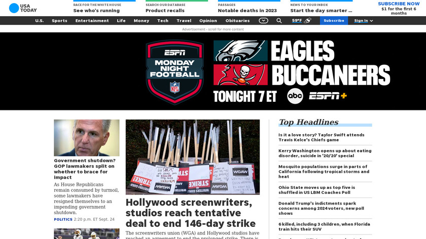 USA TODAY Landing Page