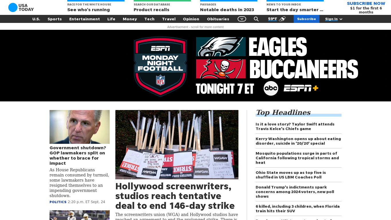 USA TODAY Landing page