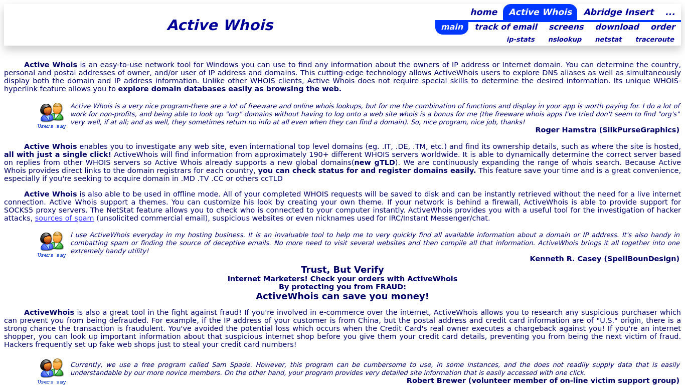 Active Whois Browser Landing page