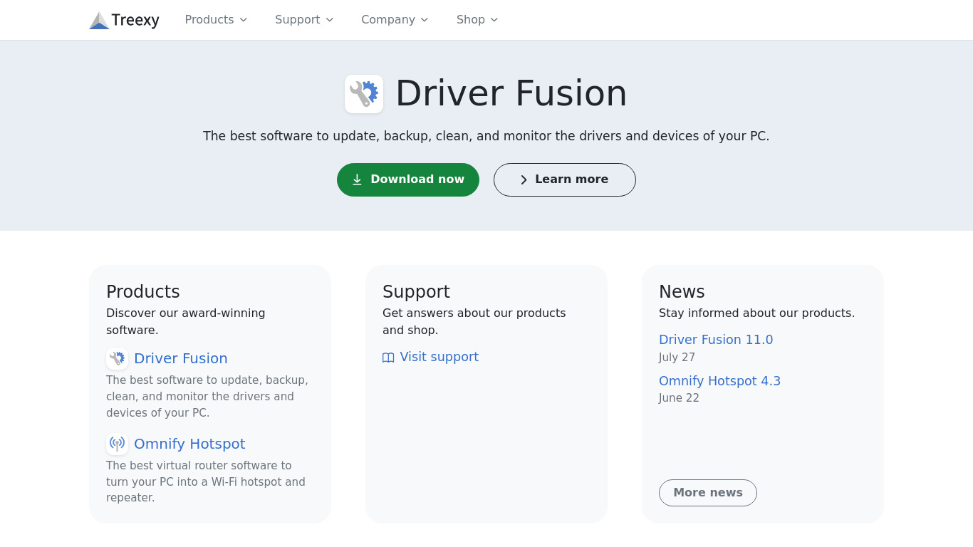 Driver Fusion Landing page