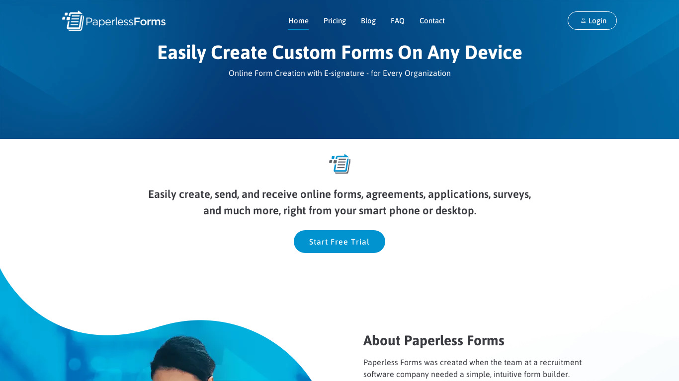PaperlessForms Landing page