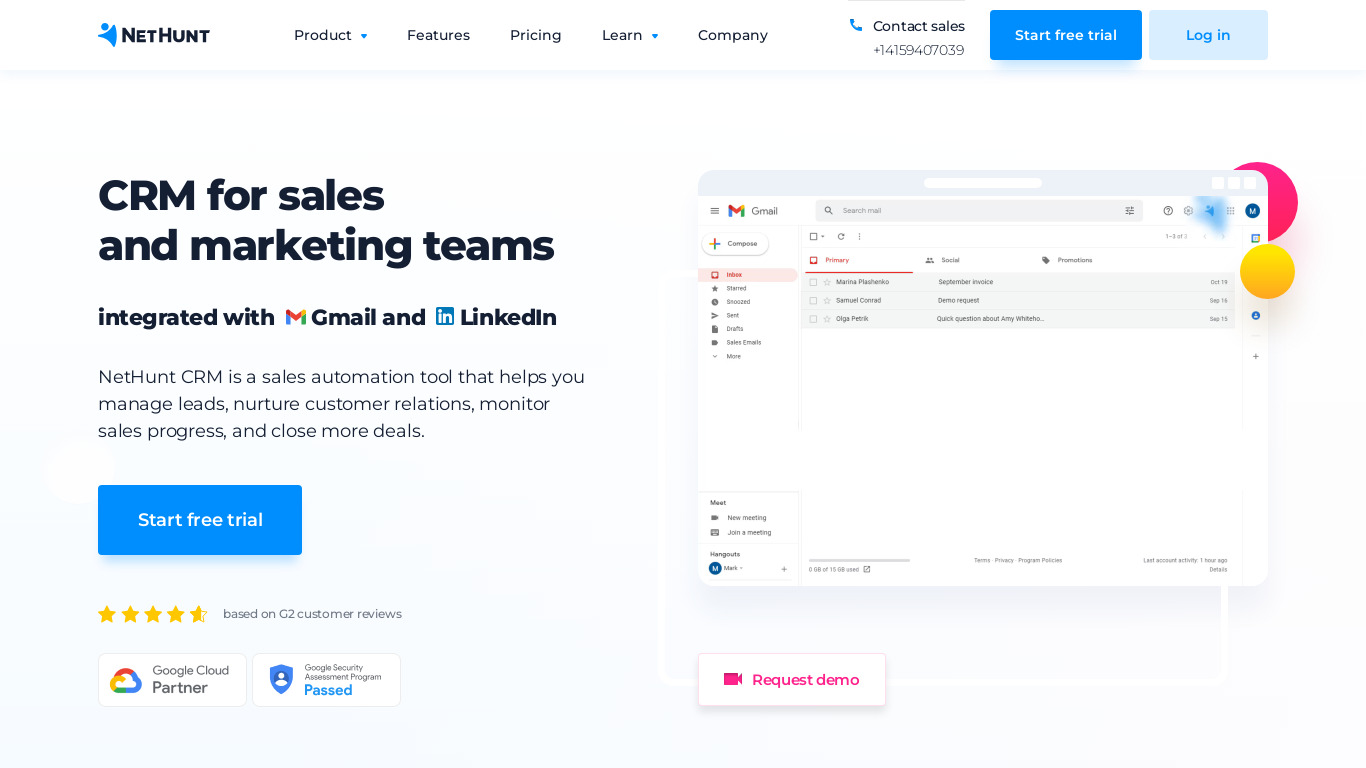 NetHunt CRM Landing page