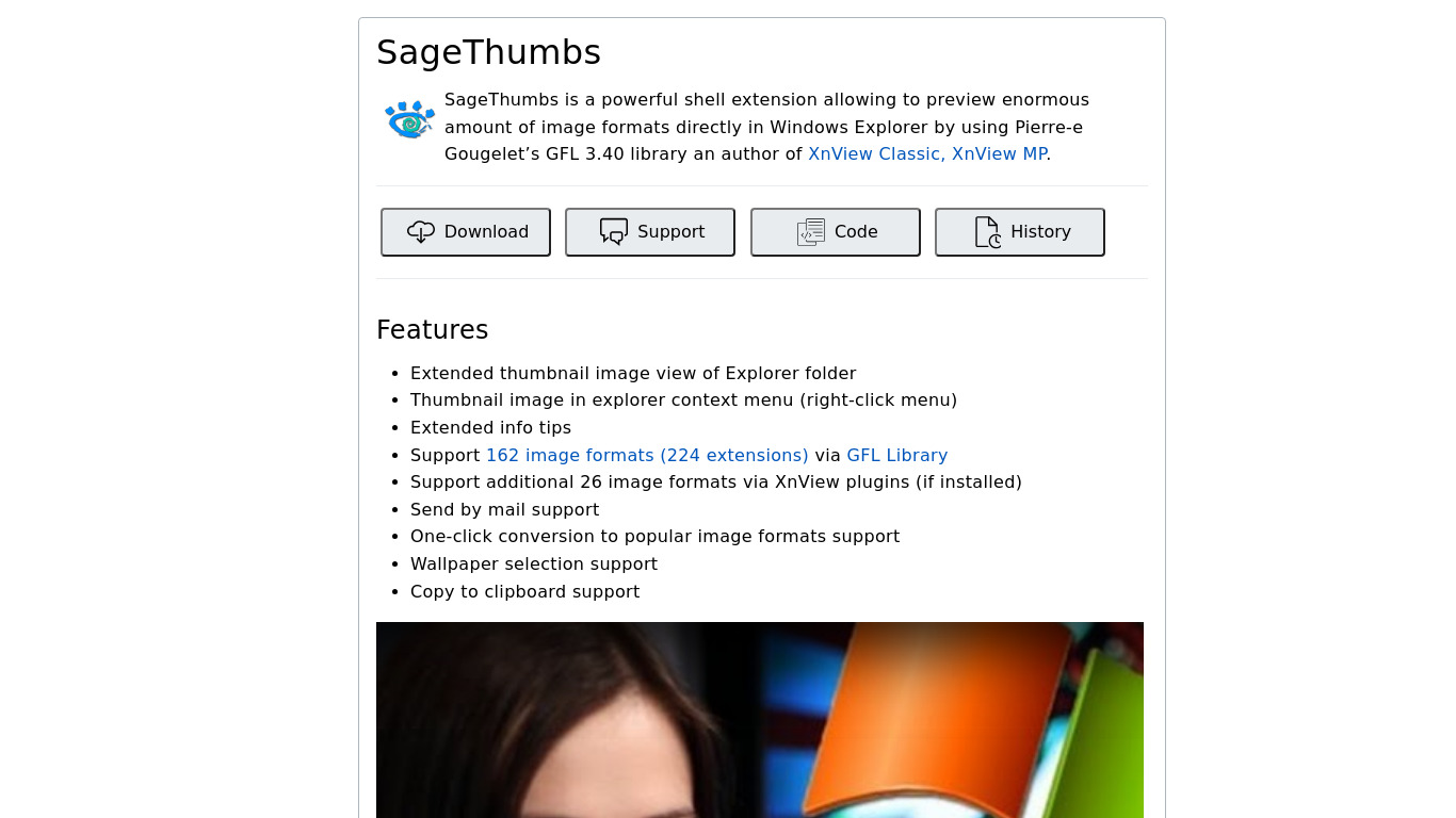SageThumbs Landing page