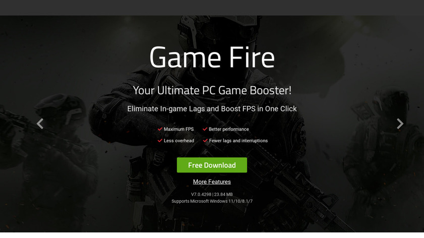 Game Fire Landing Page