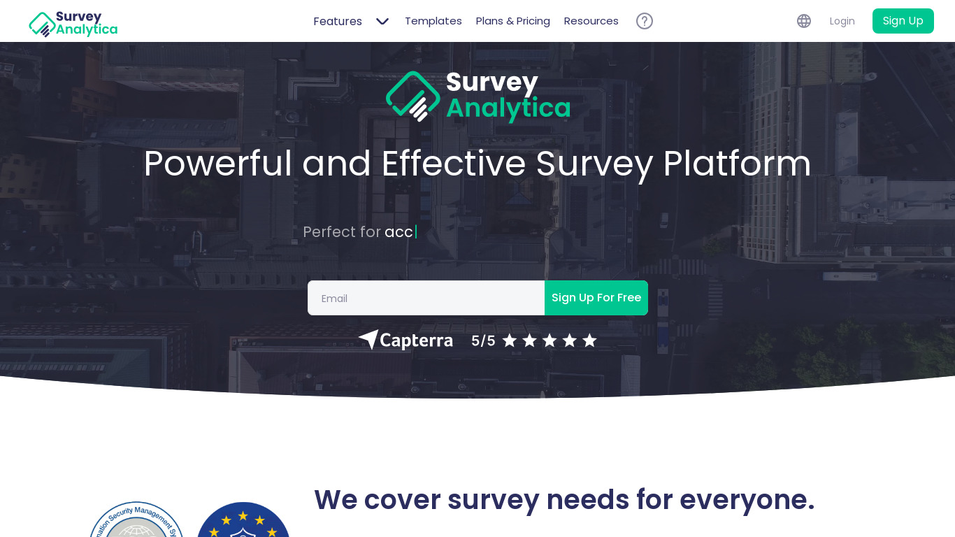 SurveyAnalytica Landing page