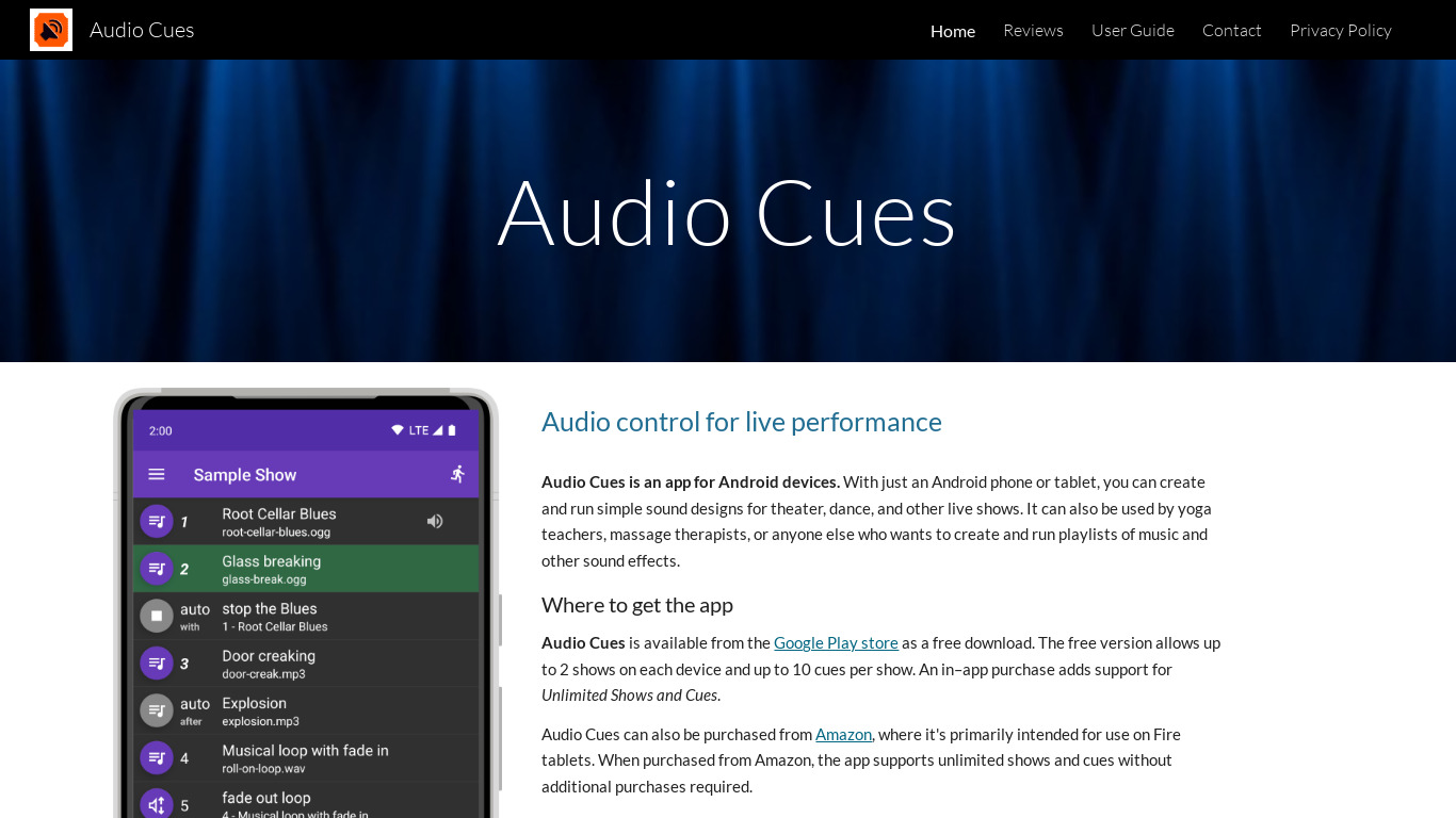Audio Cues Landing page