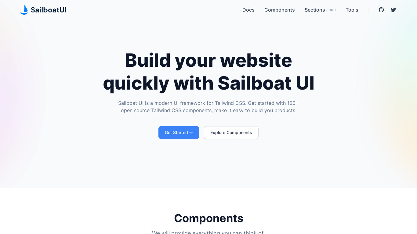 Sailboat UI Landing page
