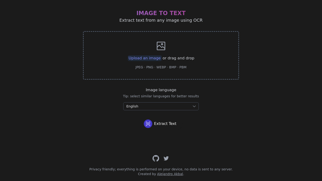 Image to Text Landing page