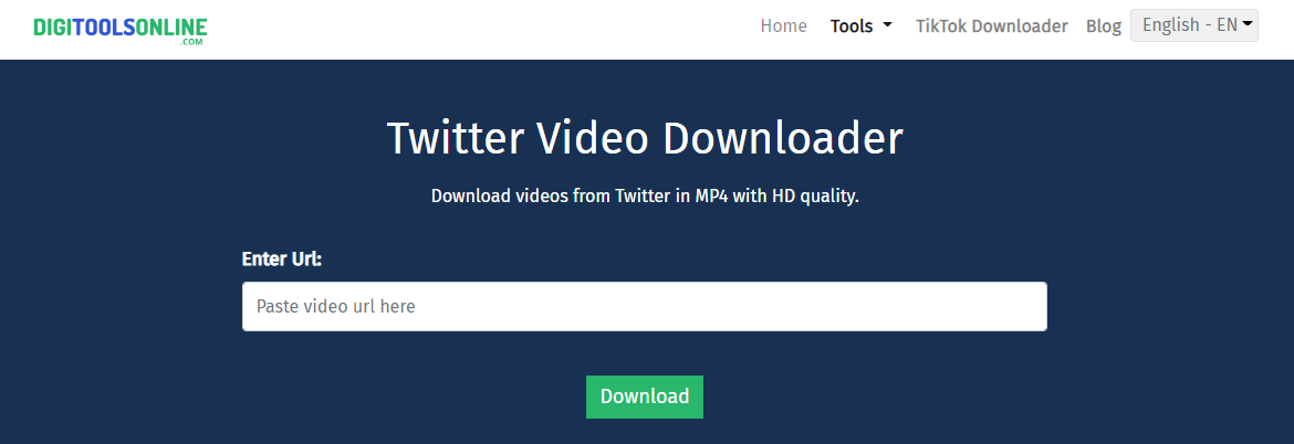 DigiTools Twitter Video Downloader Landing page