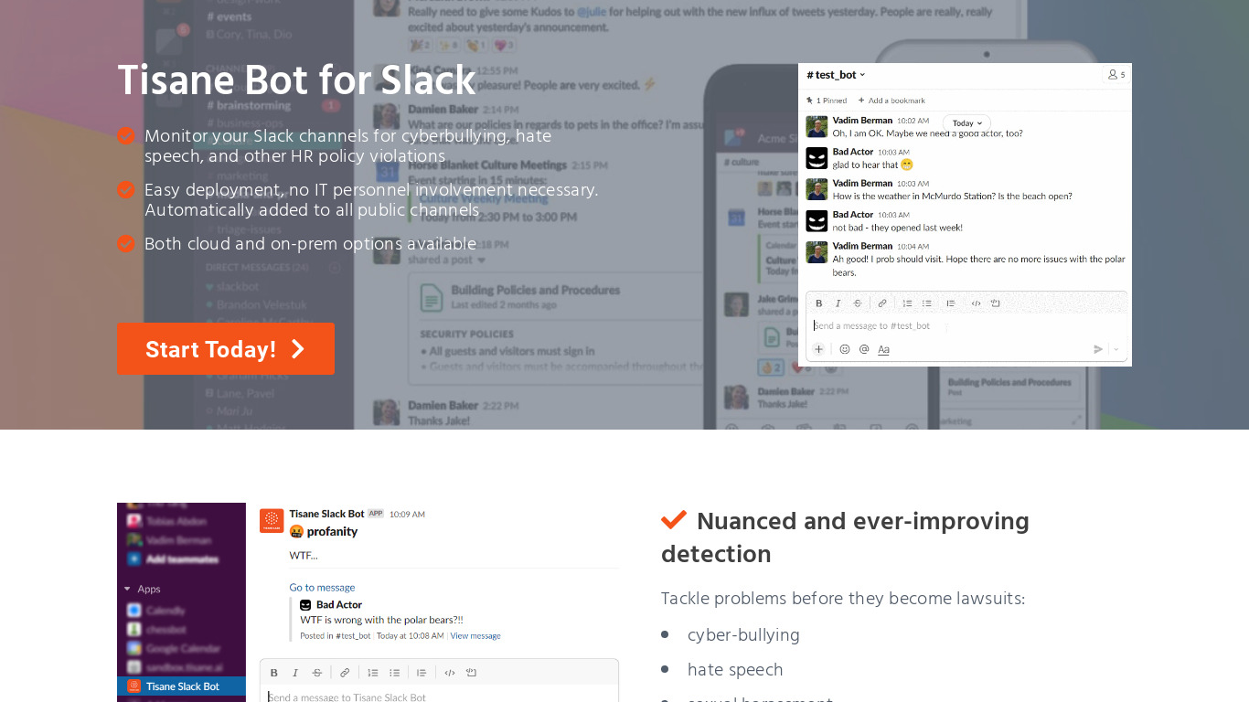Tisane Bot for Slack Landing page