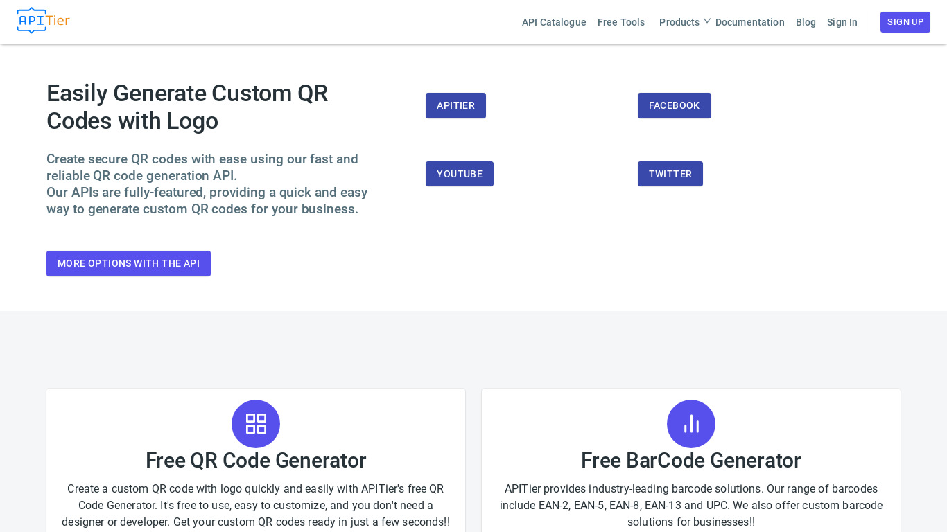 QR Code API Landing page