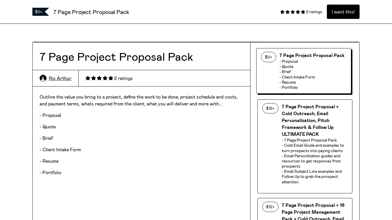 7 Page Project Proposal Pack Landing page