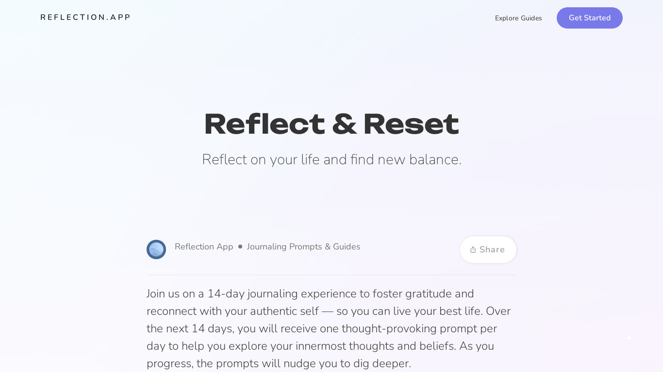 Reflection.app Guided Journal Landing page