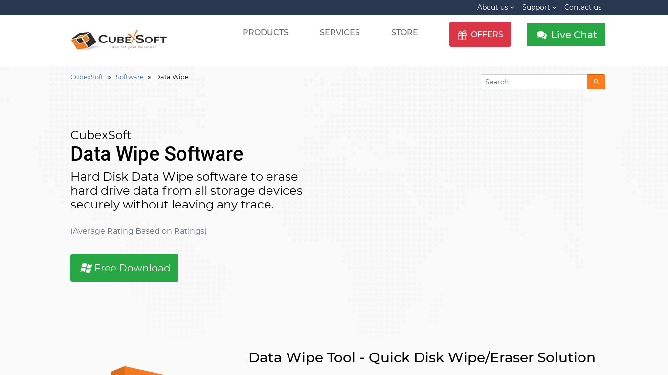 CubexSoft Data Wipe Tool Landing page