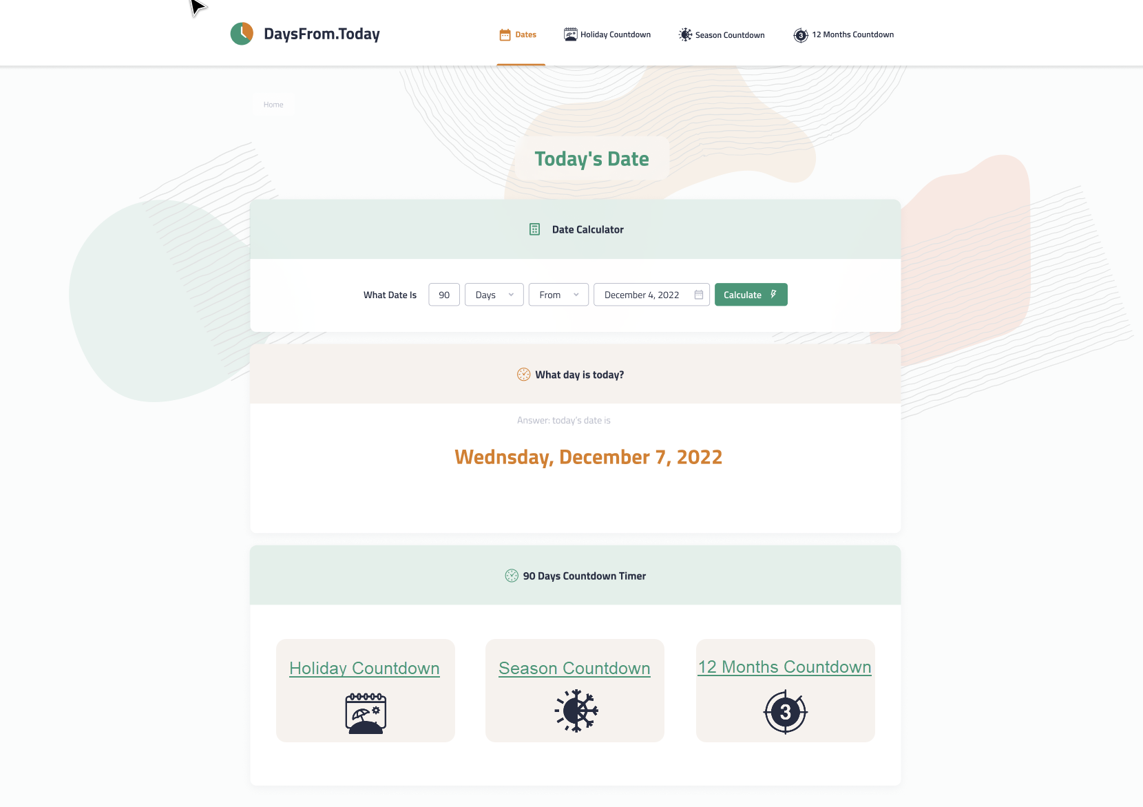 Daysfrom.Today Landing page