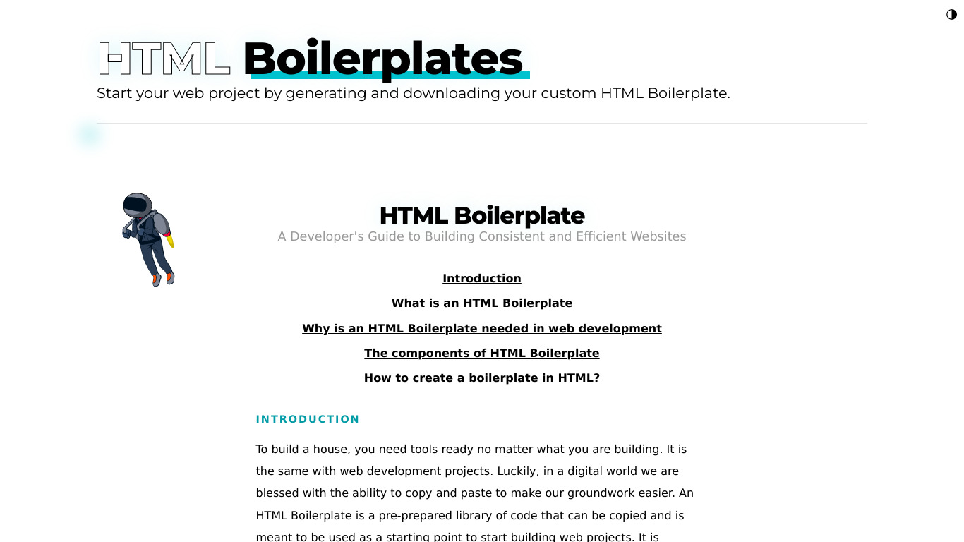 HTMLBoilerplates.com Landing page