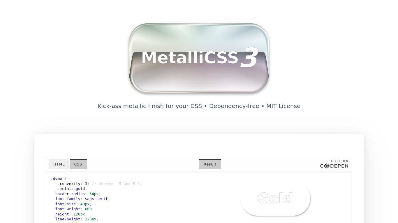 MetalliCSS Landing page