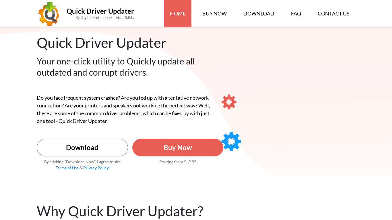 Quick driver installer Landing page
