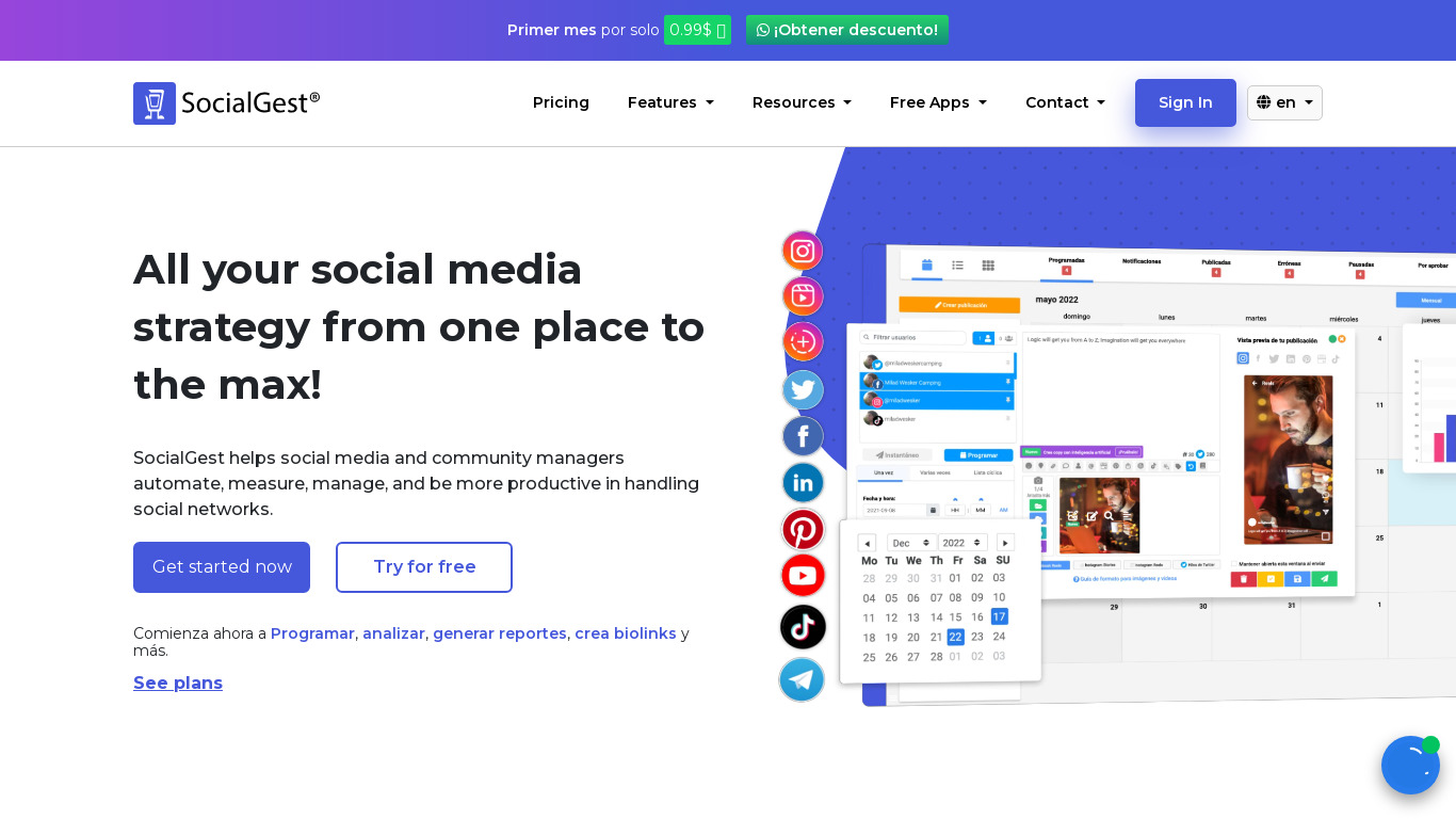 SocialGest Landing page