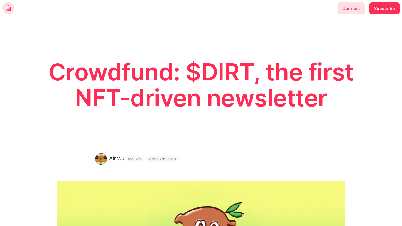 Dirt: NFT-funded newsletter Landing page