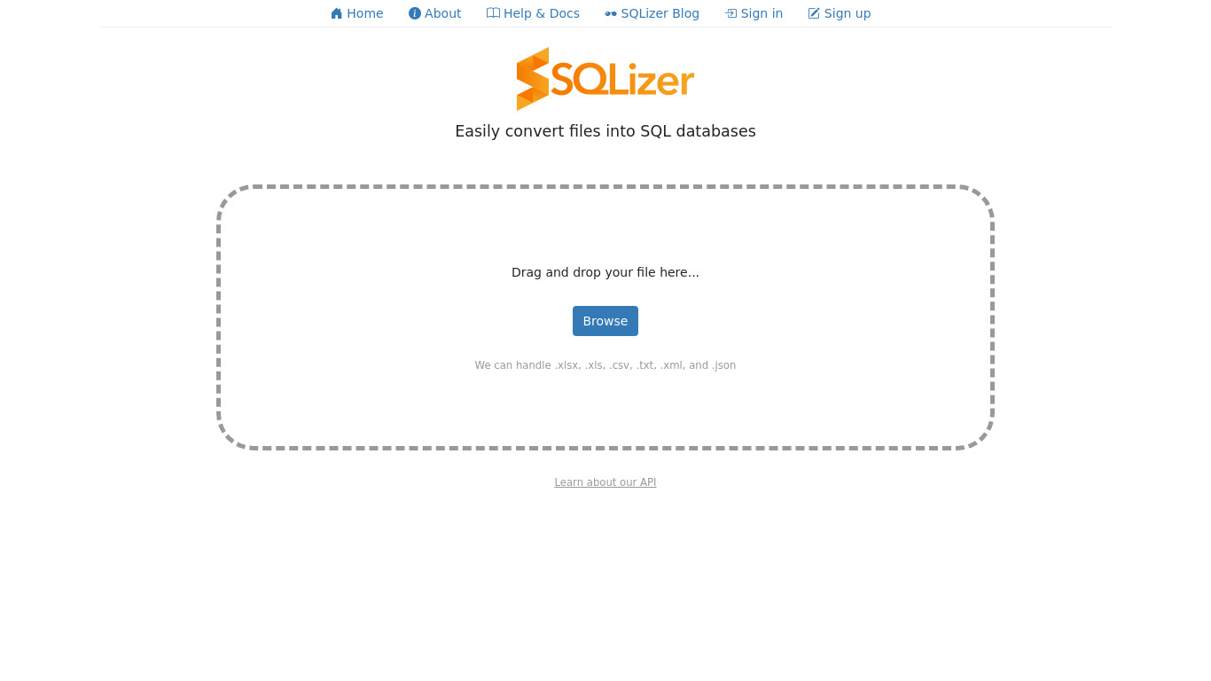 SQLizer Landing page