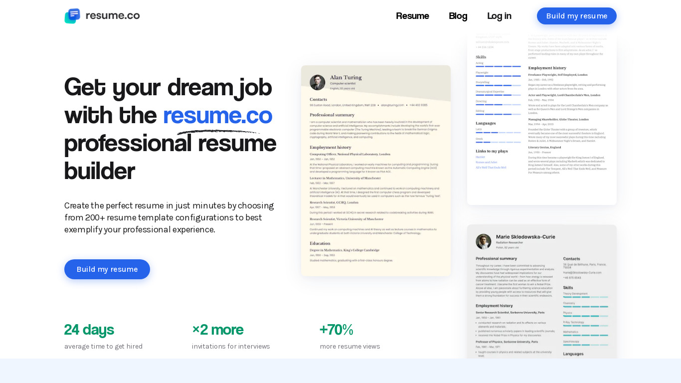 resume.co Landing page